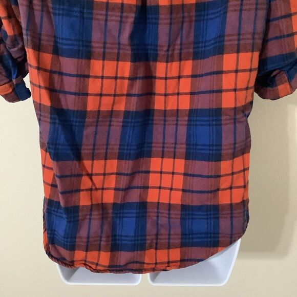 Jack's Girlfriend Blue Orange Plaid Flannel Cotton Country Button Up Shirt Small - Picture 6 of 9